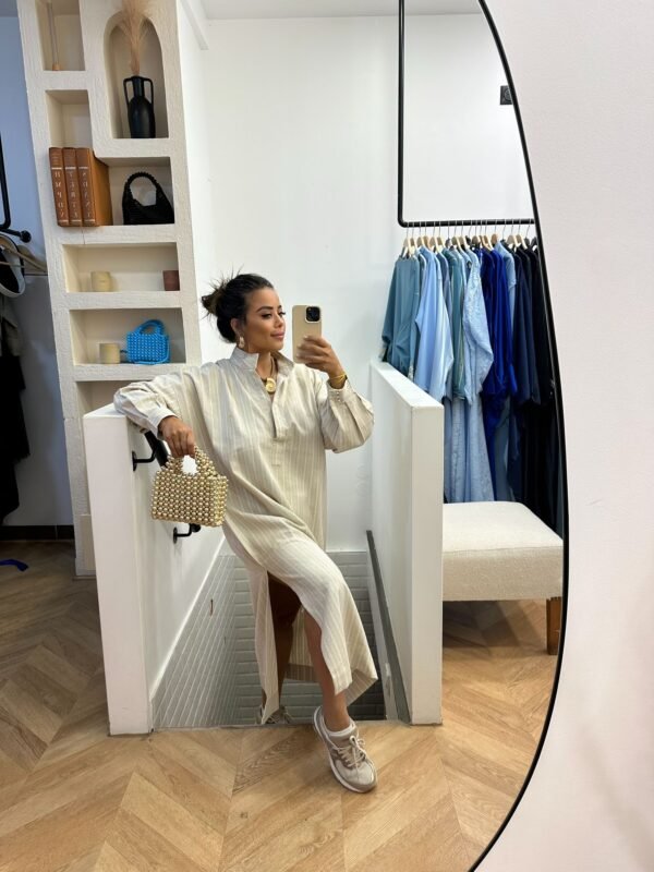 Robe colle officier lin tisse épais – Image 2