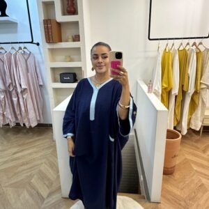 Gandoura Lin filé bleu marine